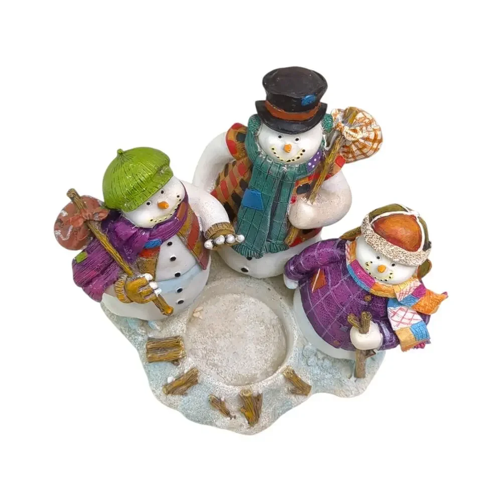 Walnut Creek VINTAGE Beautiful Hobo Snowman Tea Light Candle Holder in Box